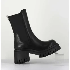 Boots A Elastique En Cuir Noir Track Sole - M6347 Gaucho Nero