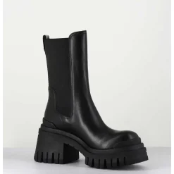 Boots A Elastique En Cuir Noir Track Sole - M6347 Gaucho Nero