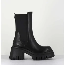 Boots A Elastique En Cuir Noir Track Sole - M6347 Gaucho Nero