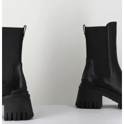 Boots A Elastique En Cuir Noir Track Sole - M6347 Gaucho Nero