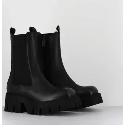 Boots A Elastique En Cuir Noir Forme Carre Semelle Legere - 4224 Gas Nero