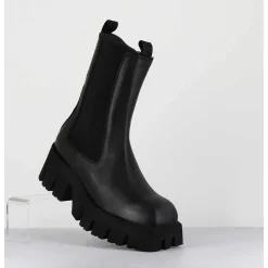 Boots A Elastique En Cuir Noir Forme Carre Semelle Legere - 4224 Gas Nero