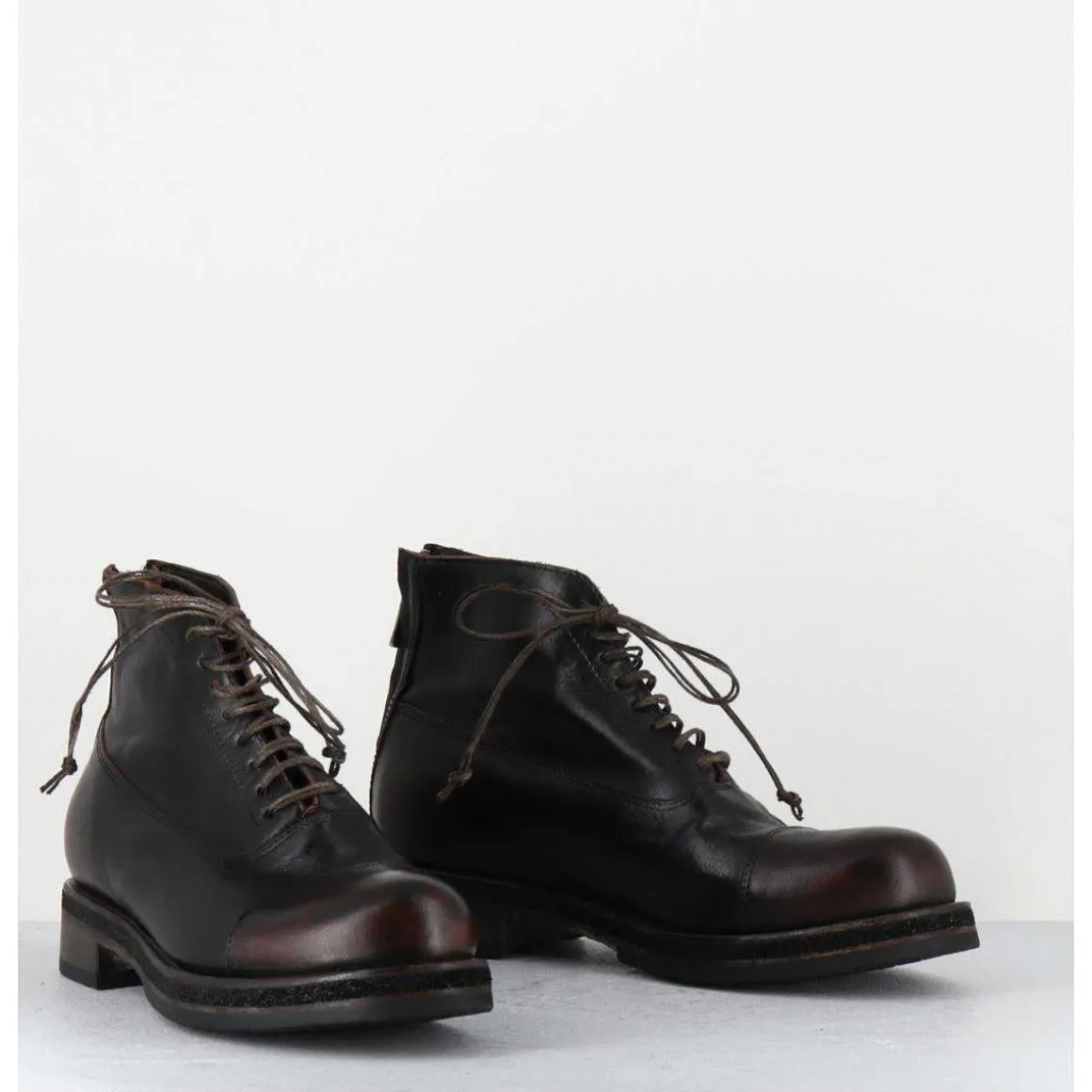 Boots A Lacets En Cuir Marron Vieilli - 50848 Nevada Washed