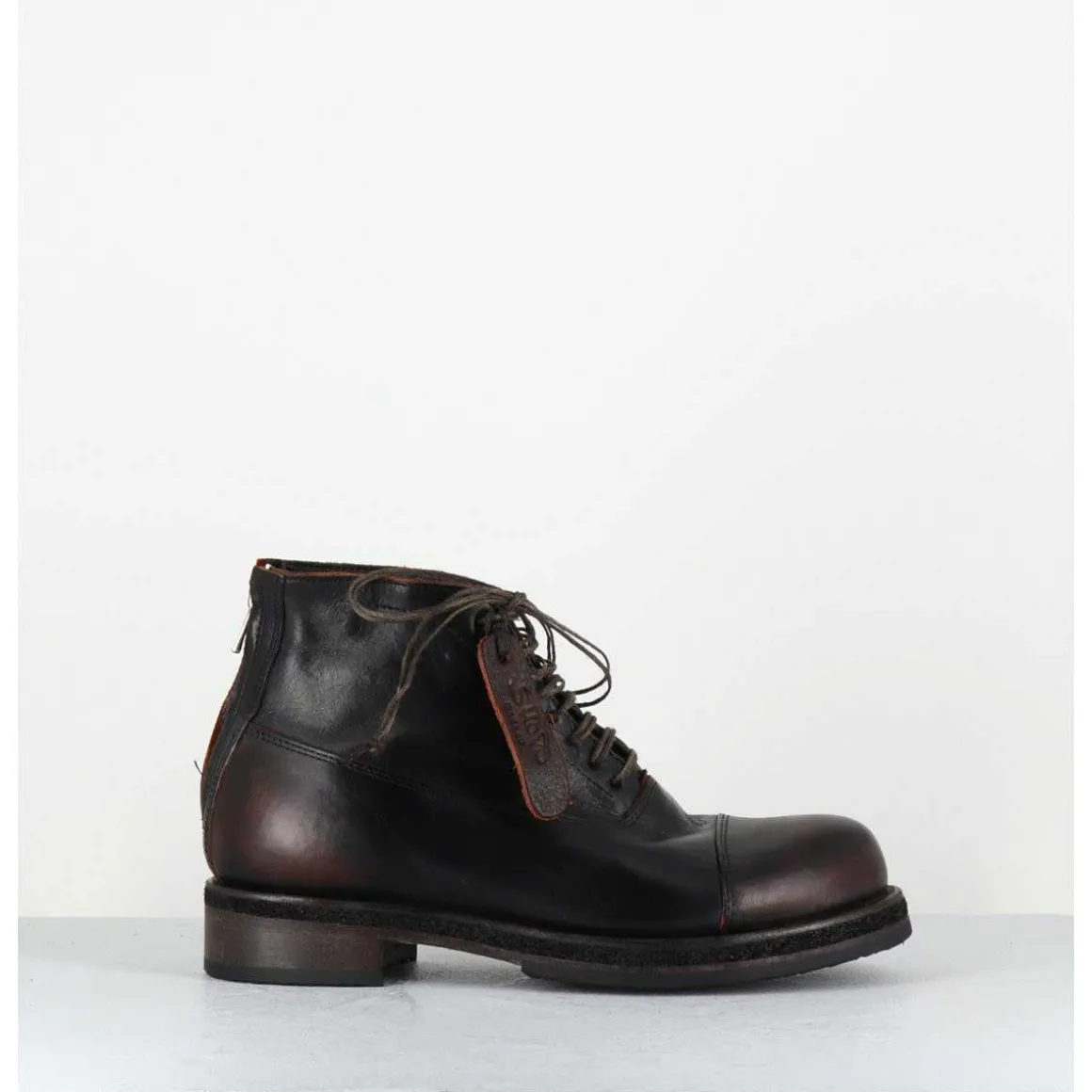 Boots A Lacets En Cuir Marron Vieilli - 50848 Nevada Washed