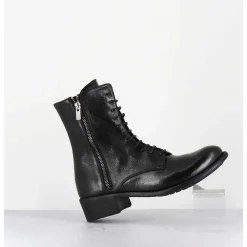 Boots A Lacets En Cuir Noir Zip Exterieur - Lison Caou063 Nero