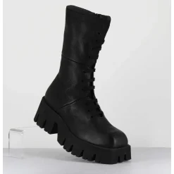 Boots A Lacets En Cuir Noir Forme Carree Semelle Legere - 4222 Gas Nero