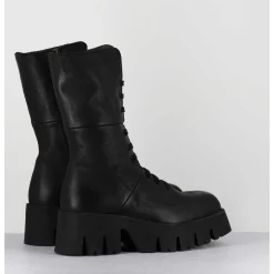 Boots A Lacets En Cuir Noir Forme Carree Semelle Legere - 4222 Gas Nero