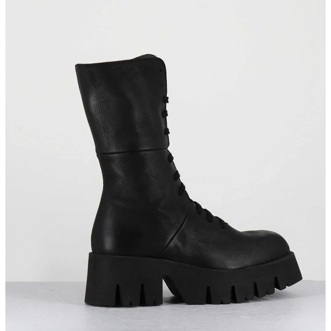 Boots A Lacets En Cuir Noir Forme Carree Semelle Legere - 4222 Gas Nero
