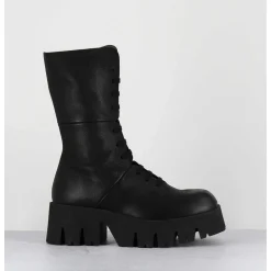 Boots A Lacets En Cuir Noir Forme Carree Semelle Legere - 4222 Gas Nero