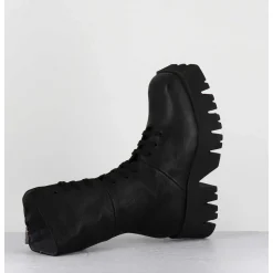 Boots A Lacets En Cuir Noir Forme Carree Semelle Legere - 4222 Gas Nero
