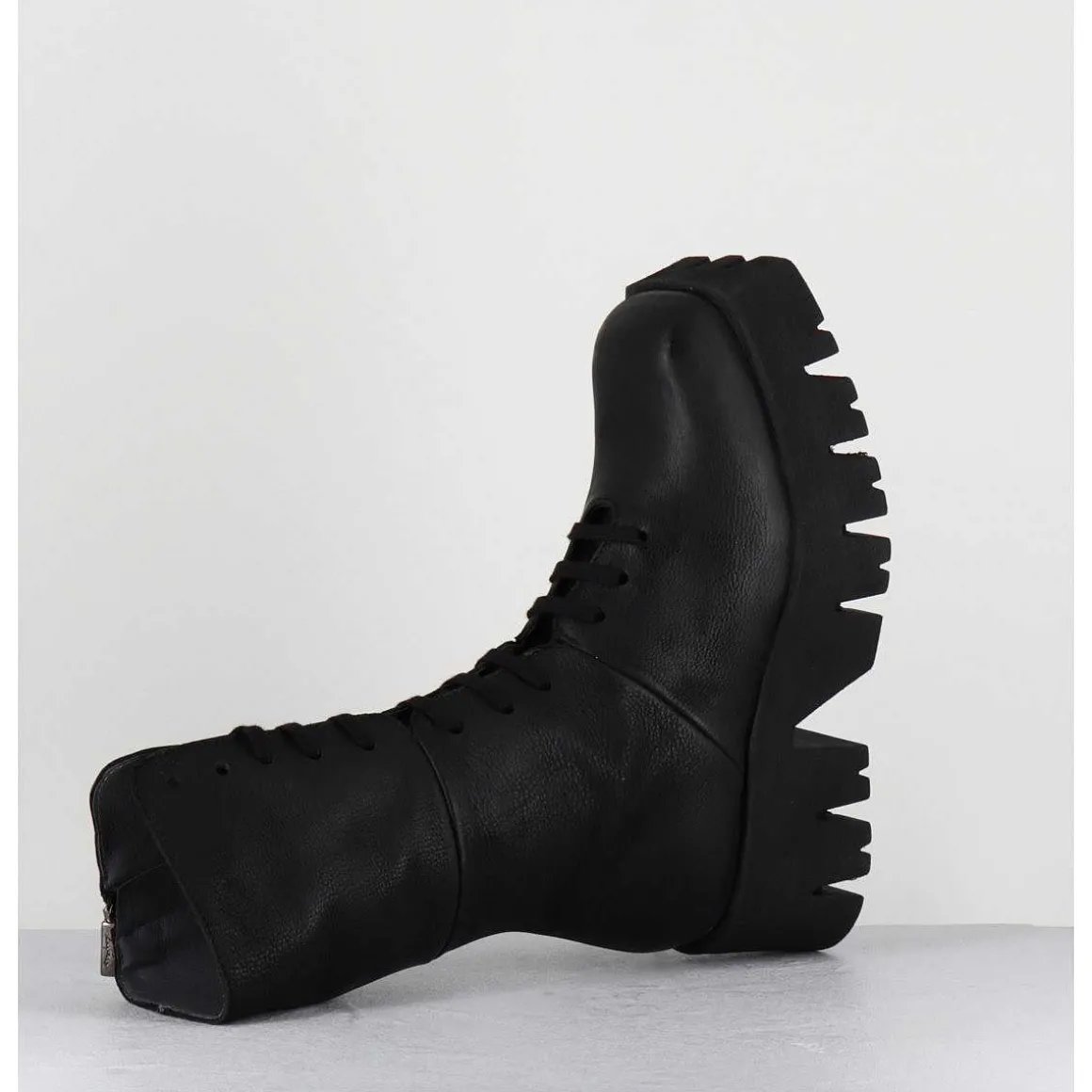 Boots A Lacets En Cuir Noir Forme Carree Semelle Legere - 4222 Gas Nero