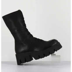 Boots A Lacets En Cuir Noir Forme Carree Semelle Legere - 4222 Gas Nero