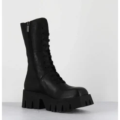 Boots A Lacets En Cuir Noir Forme Carree Semelle Legere - 4222 Gas Nero