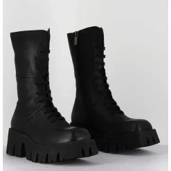 Boots A Lacets En Cuir Noir Forme Carree Semelle Legere - 4222 Gas Nero