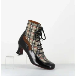 Boots A Lacets Imprime Tartan & Petit Talon Retro - Mylion Maserati Nagro