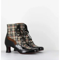 Boots A Lacets Imprime Tartan & Petit Talon Retro - Mylion Maserati Nagro