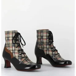 Boots A Lacets Imprime Tartan & Petit Talon Retro - Mylion Maserati Nagro