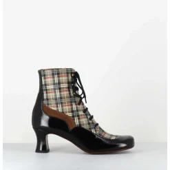Boots A Lacets Imprime Tartan & Petit Talon Retro - Mylion Maserati Nagro