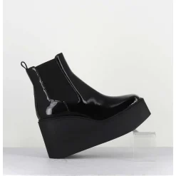 Boots A Plateforme Bout Carre En Cuir Vernis Noir - Lea Nero