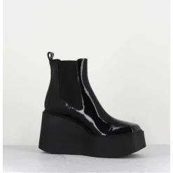 Boots A Plateforme Bout Carre En Cuir Vernis Noir - Lea Nero