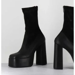 Boots A Plateforme Cuir Noir & Stretch Nubuck - 3764 Gas Nero
