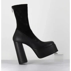 Boots A Plateforme Cuir Noir & Stretch Nubuck - 3764 Gas Nero