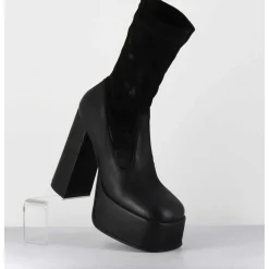 Boots A Plateforme Cuir Noir & Stretch Nubuck - 3764 Gas Nero