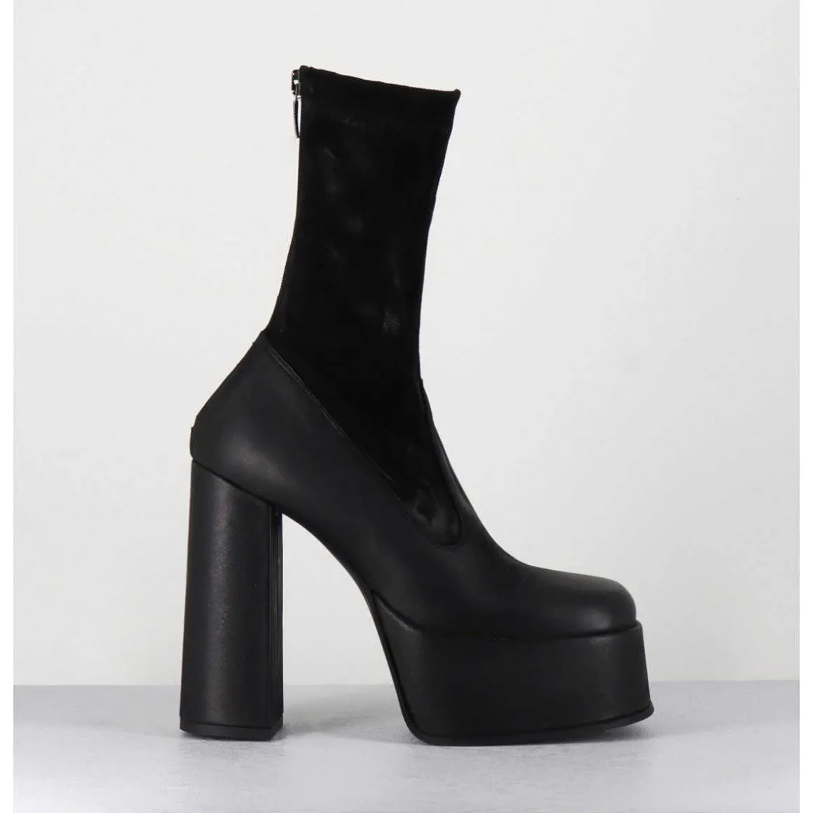 Boots A Plateforme Cuir Noir & Stretch Nubuck - 3764 Gas Nero