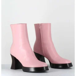 Boots A Plateforme En Cuir Rose Talon Retro Marron - Blau Nappa Rosa