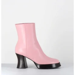 Boots A Plateforme En Cuir Rose Talon Retro Marron - Blau Nappa Rosa