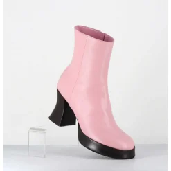 Boots A Plateforme En Cuir Rose Talon Retro Marron - Blau Nappa Rosa