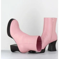 Boots A Plateforme En Cuir Rose Talon Retro Marron - Blau Nappa Rosa