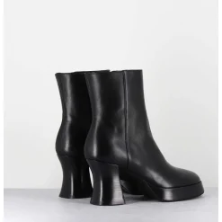Boots A Plateforme En Cuir Noir Talon Retro - Blau Nappa Nero