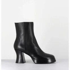 Boots A Plateforme En Cuir Noir Talon Retro - Blau Nappa Nero