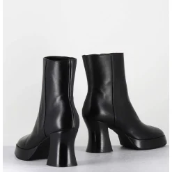 Boots A Plateforme En Cuir Noir Talon Retro - Blau Nappa Nero