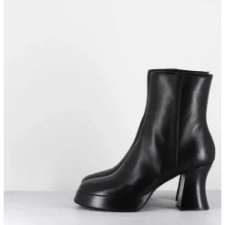 Boots A Plateforme En Cuir Noir Talon Retro - Blau Nappa Nero