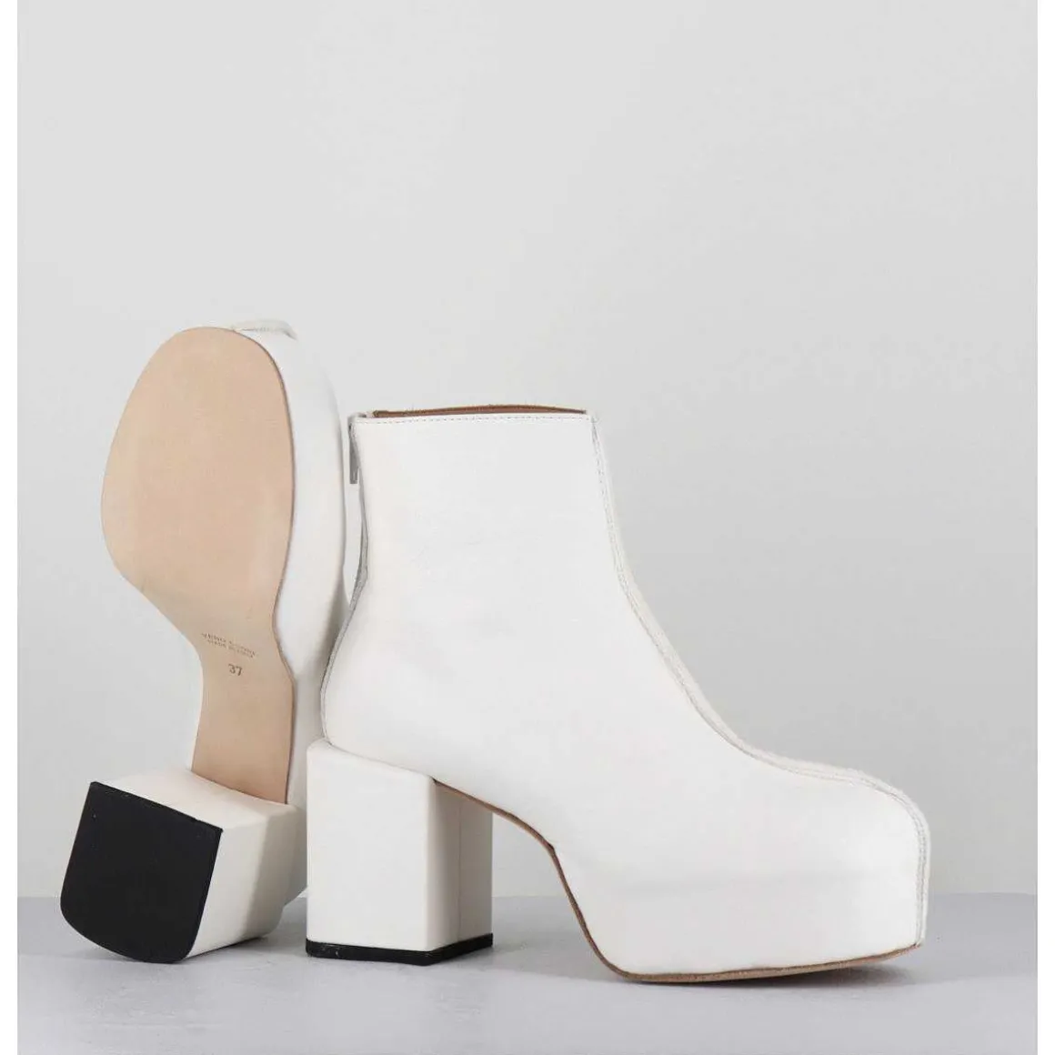 Boots A Plateforme 70S En Cuir Blanc - 1Gs447 Cusna Bianco