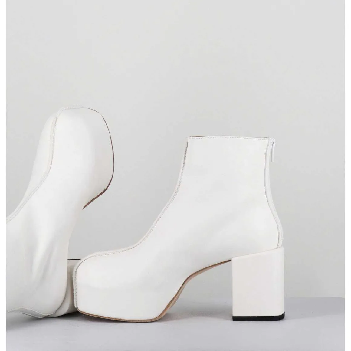 Boots A Plateforme 70S En Cuir Blanc - 1Gs447 Cusna Bianco