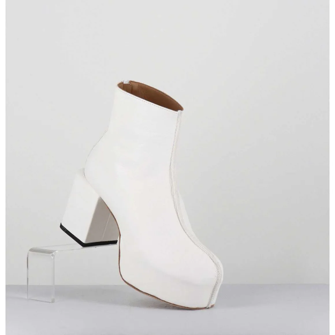 Boots A Plateforme 70S En Cuir Blanc - 1Gs447 Cusna Bianco