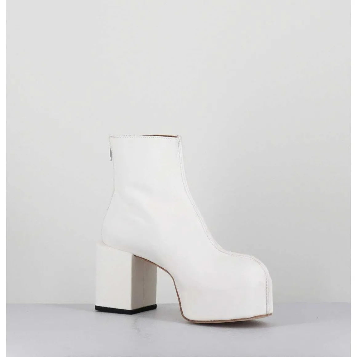 Boots A Plateforme 70S En Cuir Blanc - 1Gs447 Cusna Bianco