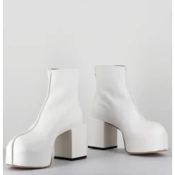 Boots A Plateforme 70S En Cuir Blanc - 1Gs447 Cusna Bianco