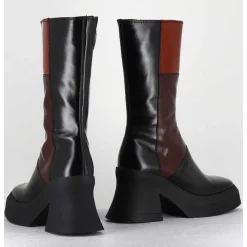 Boots A Plateforme 70S En Cuir Patchwork Noir & Marron - Belinda Brown Boots
