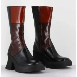 Boots A Plateforme 70S En Cuir Patchwork Noir & Marron - Belinda Brown Boots