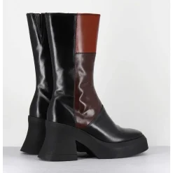 Boots A Plateforme 70S En Cuir Patchwork Noir & Marron - Belinda Brown Boots