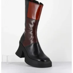 Boots A Plateforme 70S En Cuir Patchwork Noir & Marron - Belinda Brown Boots