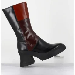 Boots A Plateforme 70S En Cuir Patchwork Noir & Marron - Belinda Brown Boots