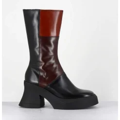Boots A Plateforme 70S En Cuir Patchwork Noir & Marron - Belinda Brown Boots