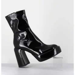 Boots A Plateforme Stretch Vernis Noir - E3527 Rain Nero