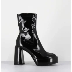 Boots A Plateforme Stretch Vernis Noir - E3527 Rain Nero