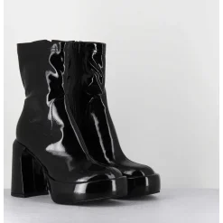 Boots A Plateforme Stretch Vernis Noir - E3527 Rain Nero